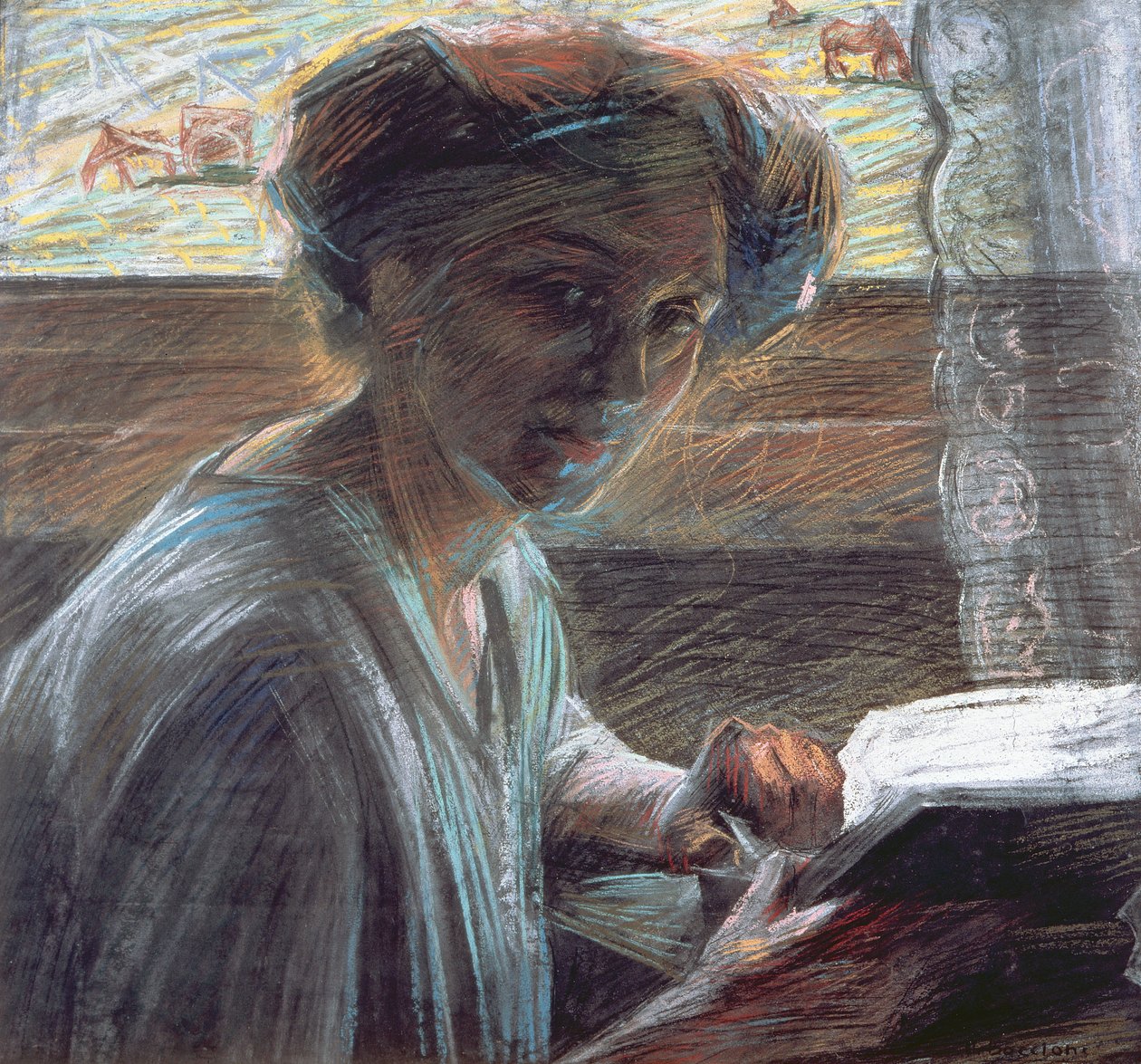 Vrouw die Leest, 1909 door Umberto Boccioni