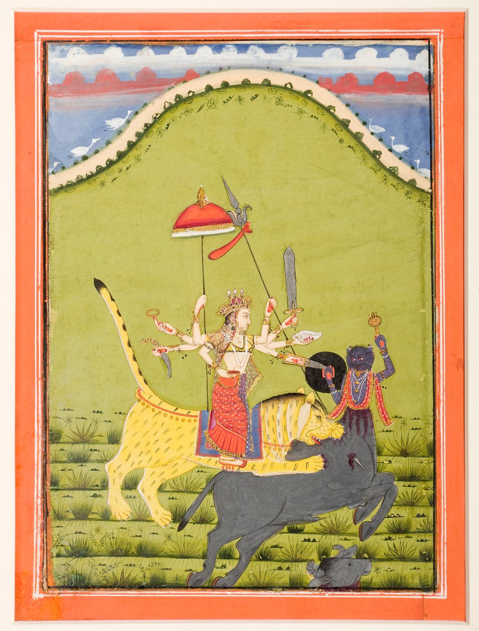 Durga op haar tijger doodt Mahisha de buffeldemon door Unbekannt Unbekannt