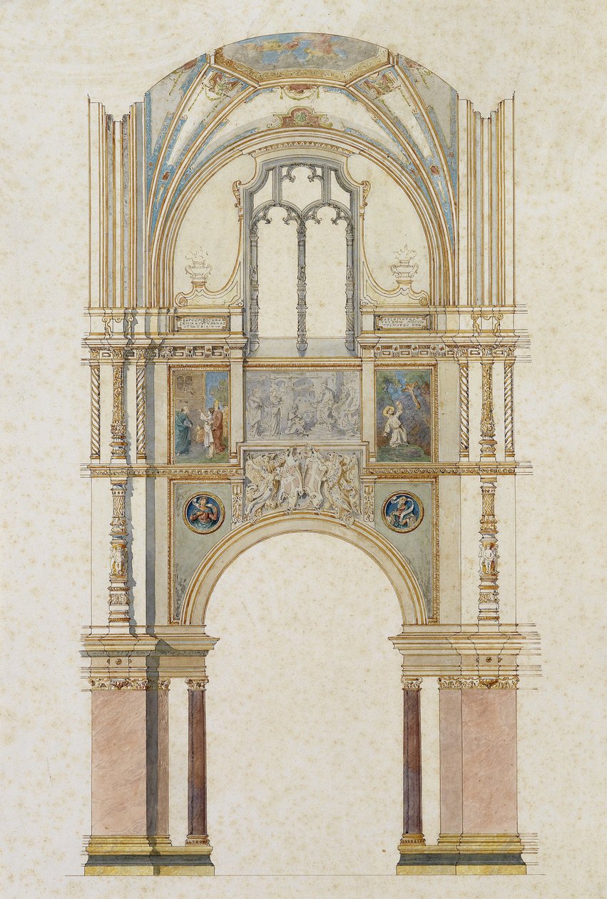 Ontwerp voor de zijbeuk van een kerk met fresco