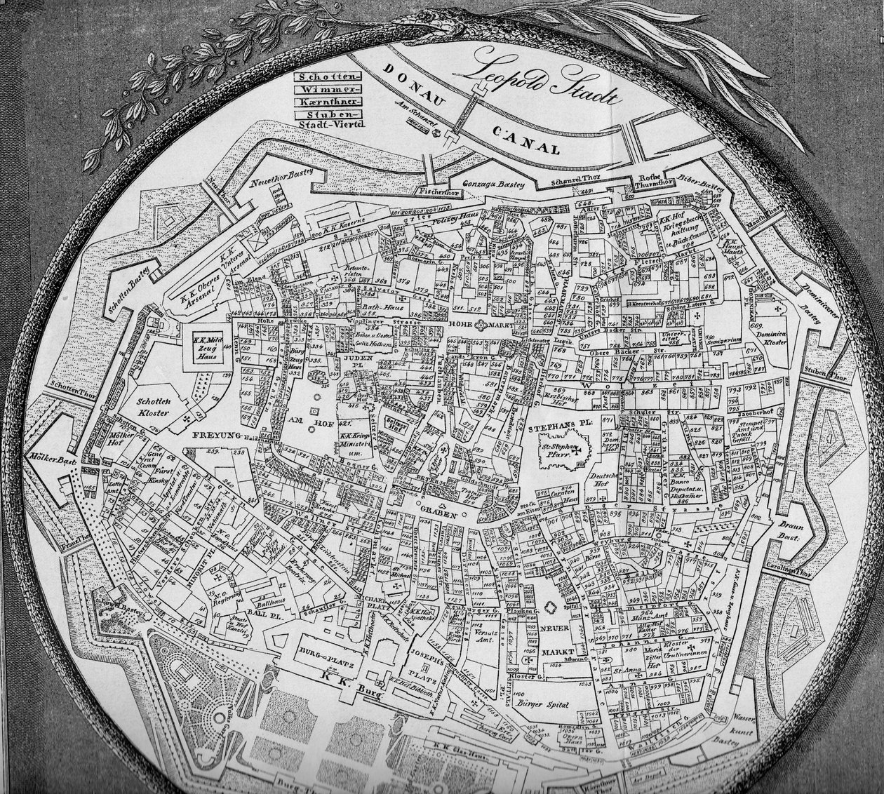 Plan der Wiener Inneren Stadt, Stand vor 1854 door Unbekannt Unbekannt