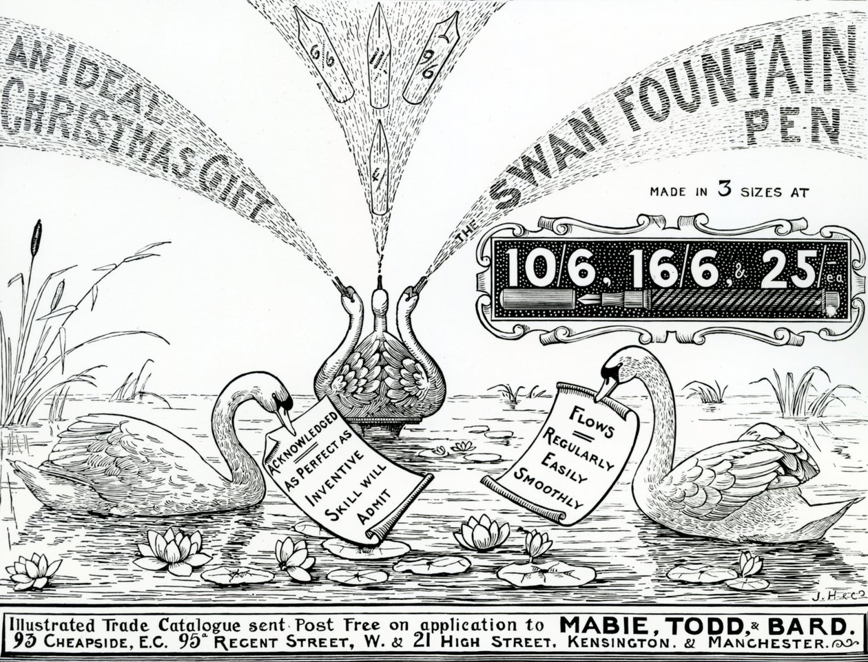 Advertentie voor Swan Vulpen, uit een Geïllustreerde Handelscatalogus, ca. 1900-10 door Unbekannt Unbekannt