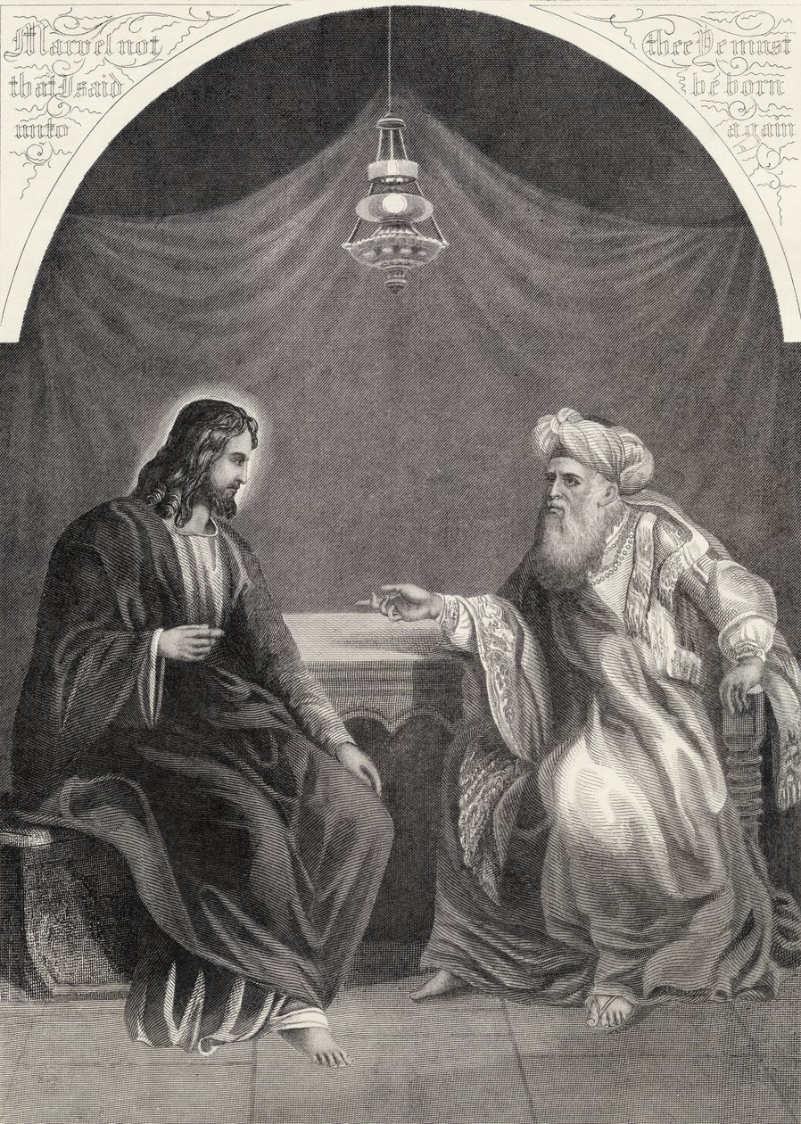 Christus en Nicodemus, gegraveerd door S. Allen, uit 