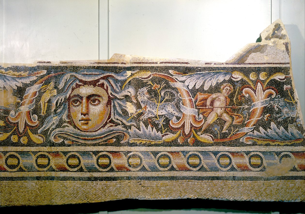 Detail van een Mozaïekvloer uit het Triclinium (eetkamer) van een Romeinse Villa door Unbekannt Unbekannt