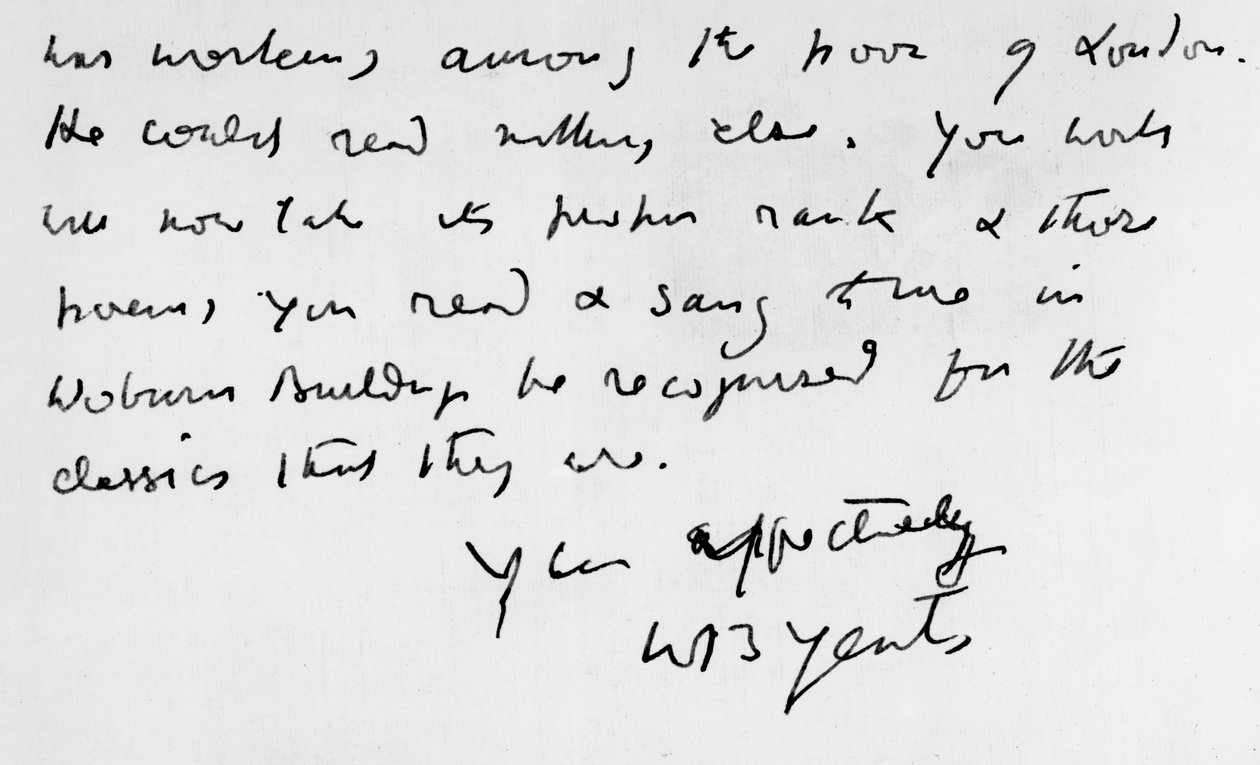 Uittreksel uit een brief geschreven door W. B. Yeats (1865-1939) door Unbekannt Unbekannt