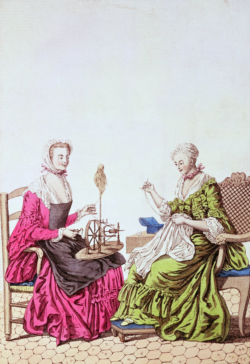 Dames aan het spinnen en naaien, c.1765 door Unbekannt Unbekannt