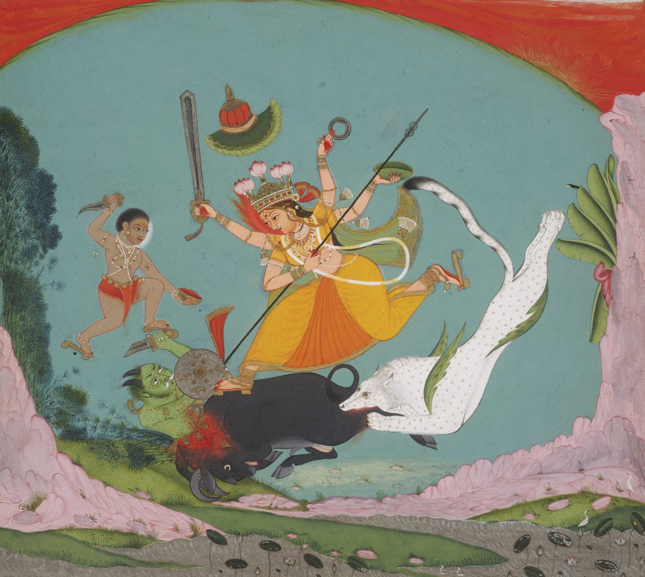 De grote godin Durga die de buffeldemon verslaat (Mahishasuramardini) door Unbekannt Unbekannt