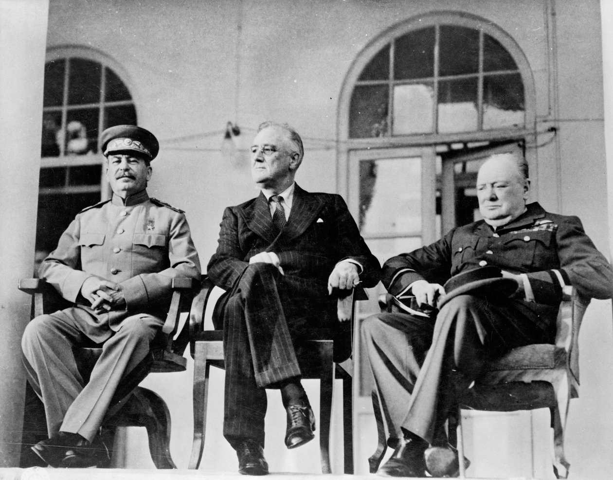 Roosevelt, Stalin en Churchill op de Teheran-conferentie, 1943 door Unbekannt Unbekannt