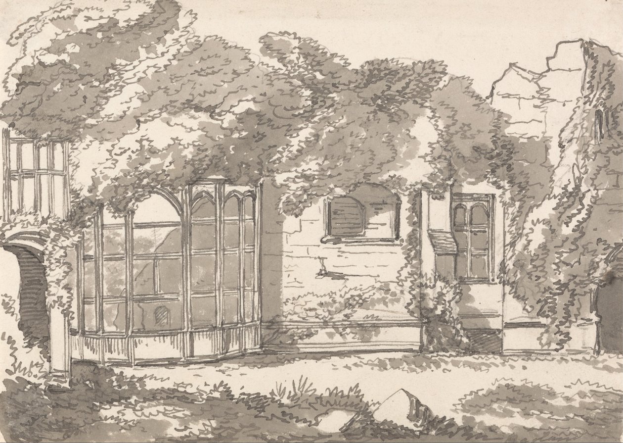 Ruïnes van een oud gebouw overwoekerd met klimop door Unbekannt Unbekannt