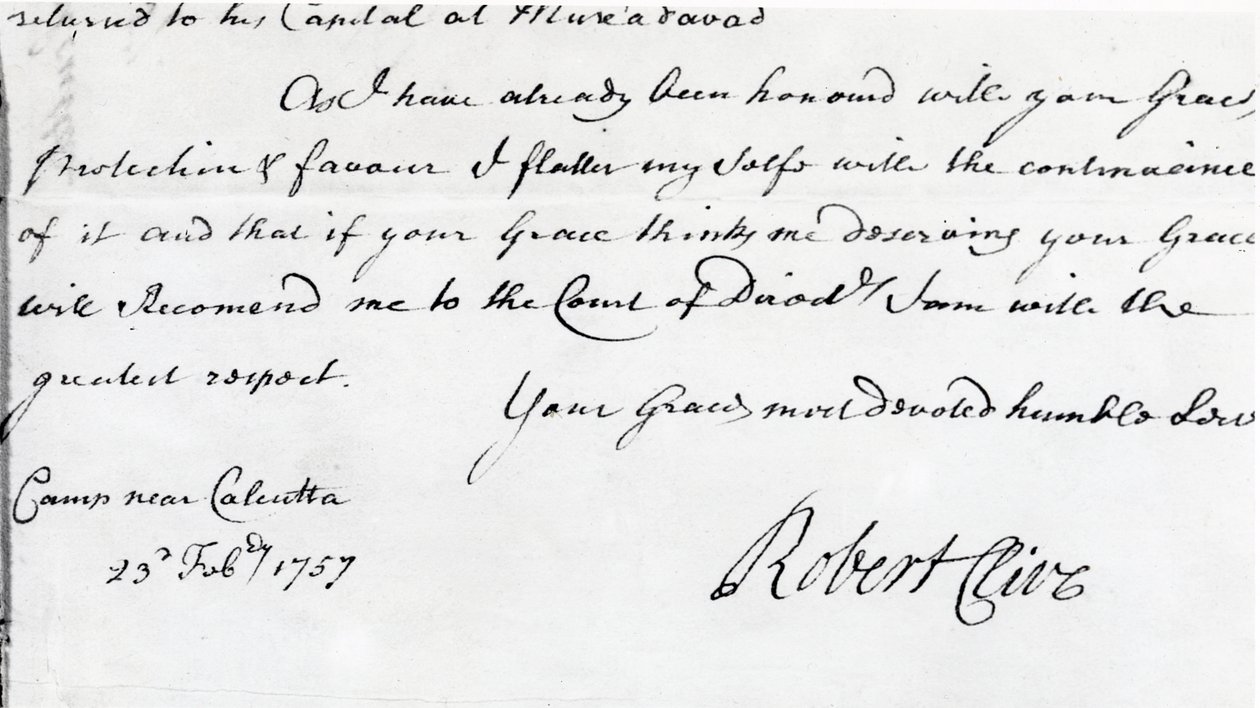 Handtekening van Robert Clive, 1757 door Unbekannt Unbekannt