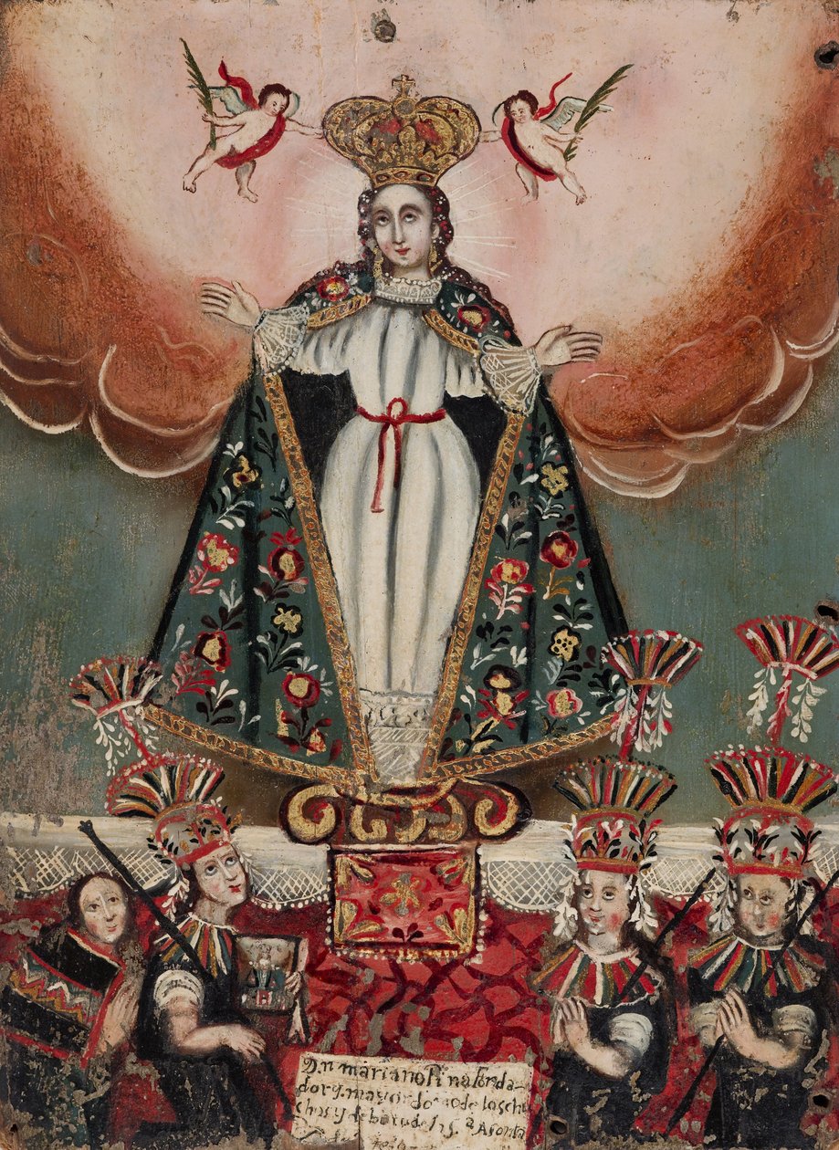 De Maagd Maria met Indiase schenkers door Unbekannt Unbekannt