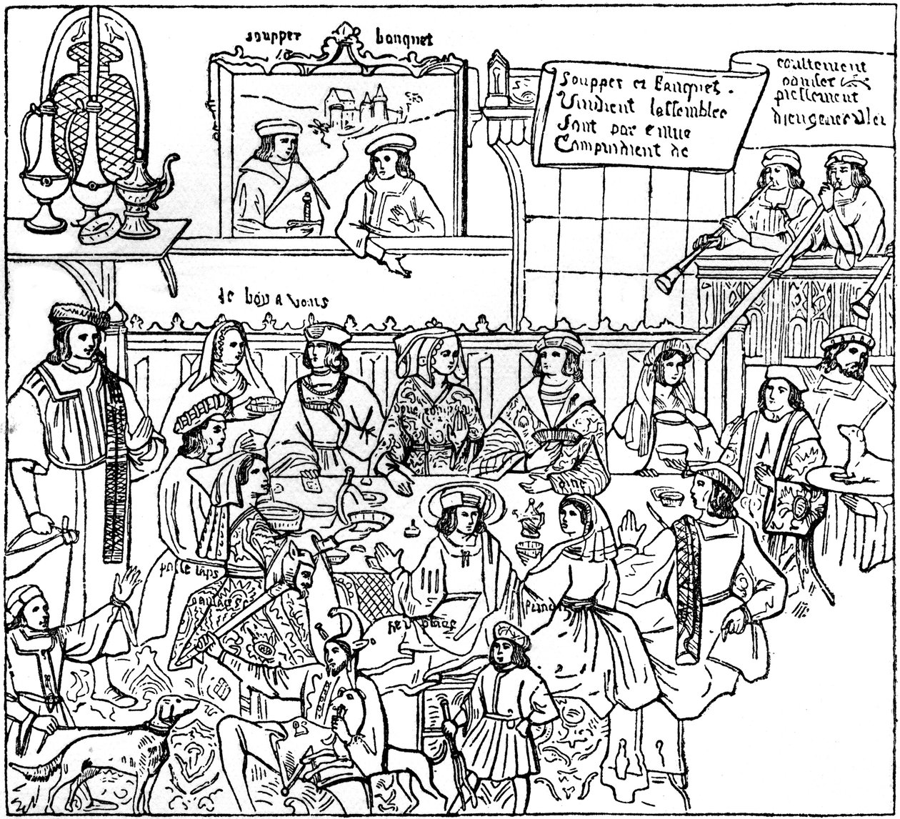 Een dinerfeest, laat 15e eeuw, 1910 door Unbekannt