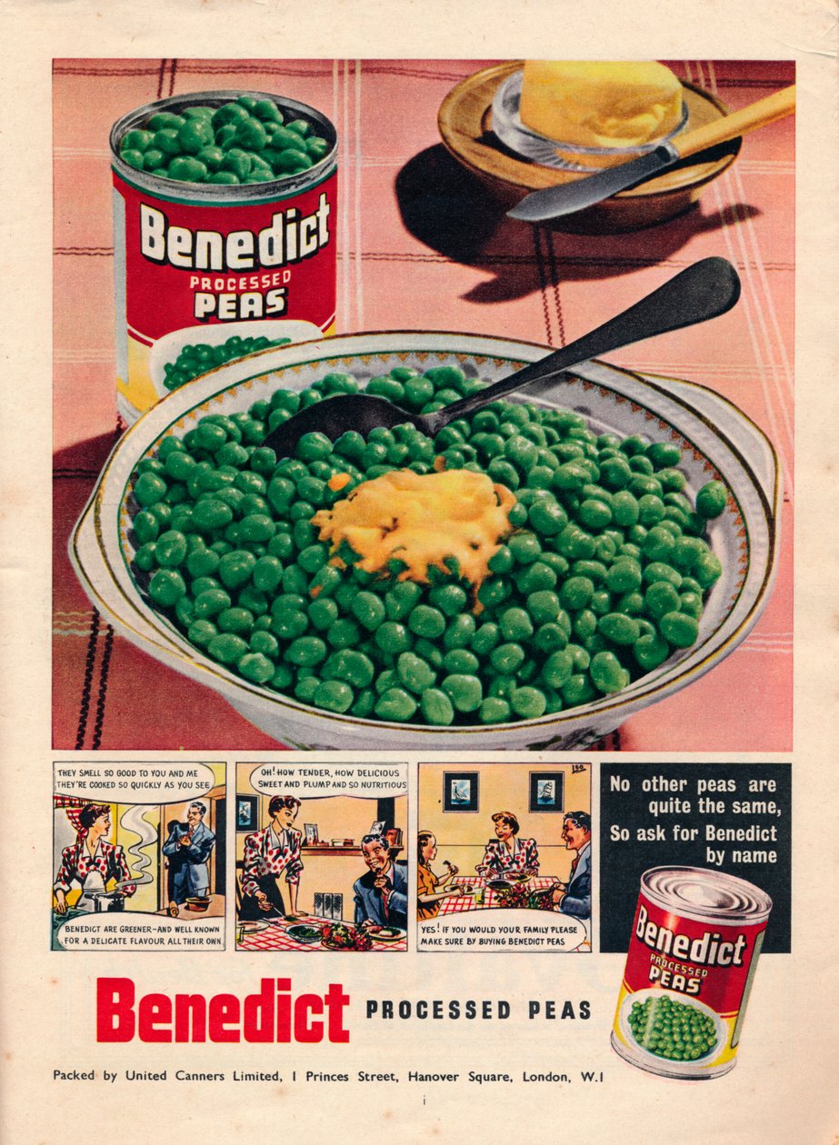 Advertentie voor Benedict verwerkte erwten, 1951 door Unbekannt
