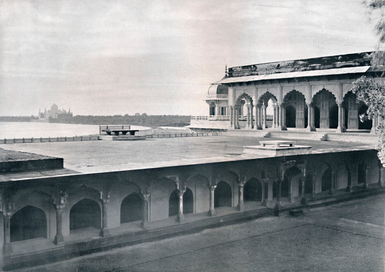 Agra. De Dewan-i-Khas met uitzicht op de Taj, ca. 1910 door Unbekannt