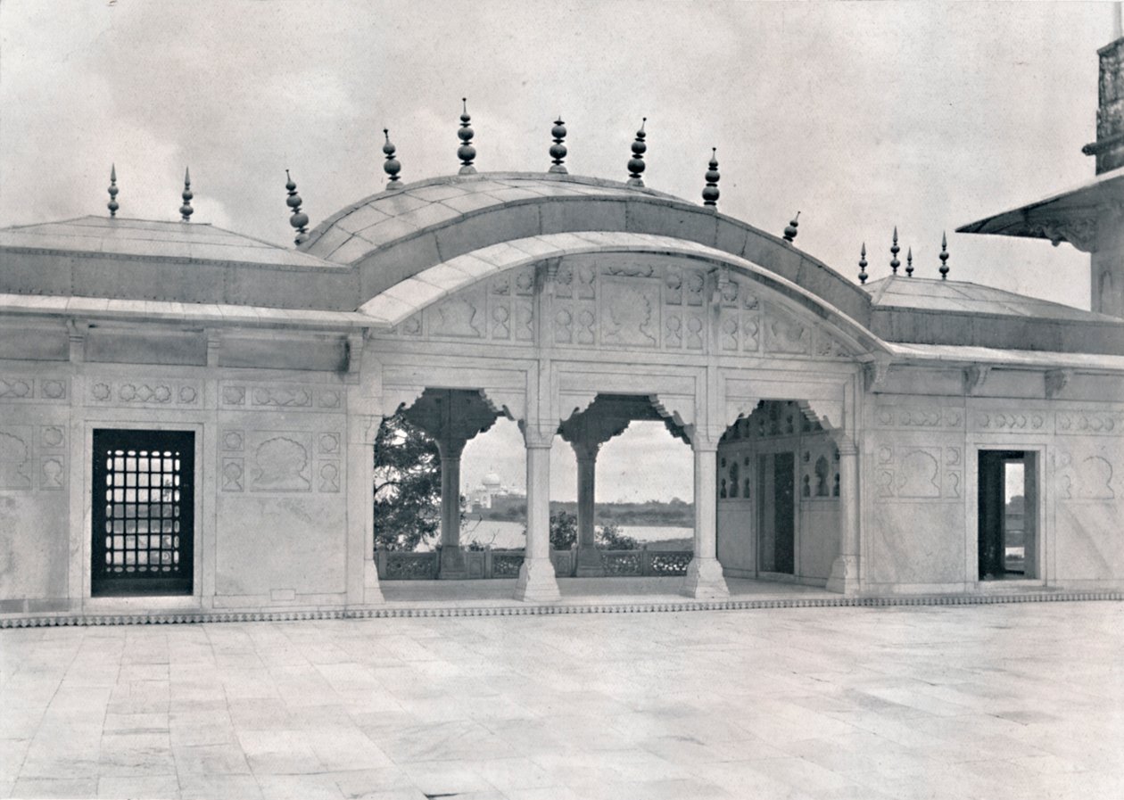 Agra. De Khas Mahal met uitzicht op de Taj, ca. 1910 door Unbekannt