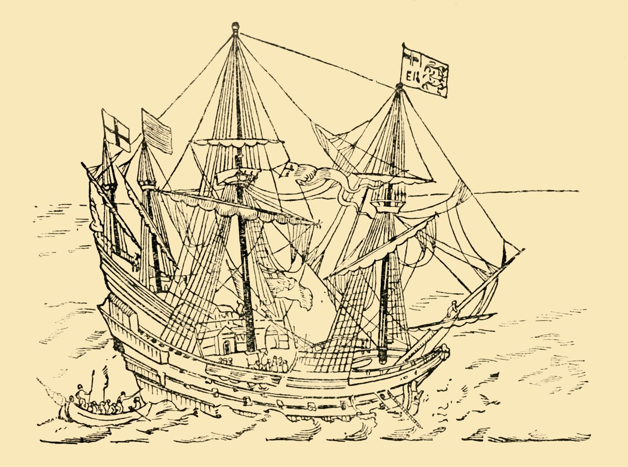 Een Engels schip in de Armada-strijd, ca. 1930 door Unbekannt