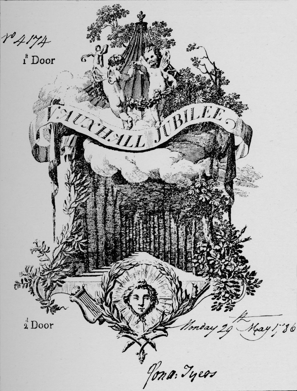 Een toegangsbewijs voor Vauxhall Gardens, 1786, 1912 door Unbekannt