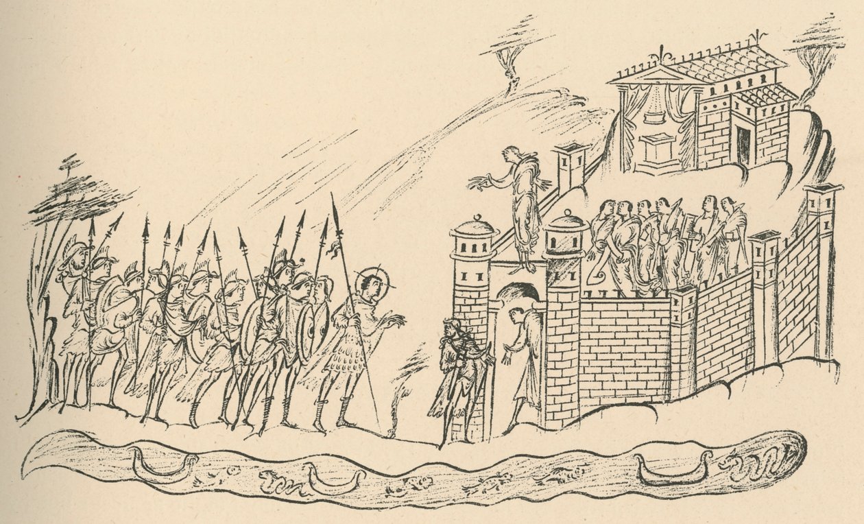 Angelsaksische krijgers naderen een fort, 1908 door Unbekannt