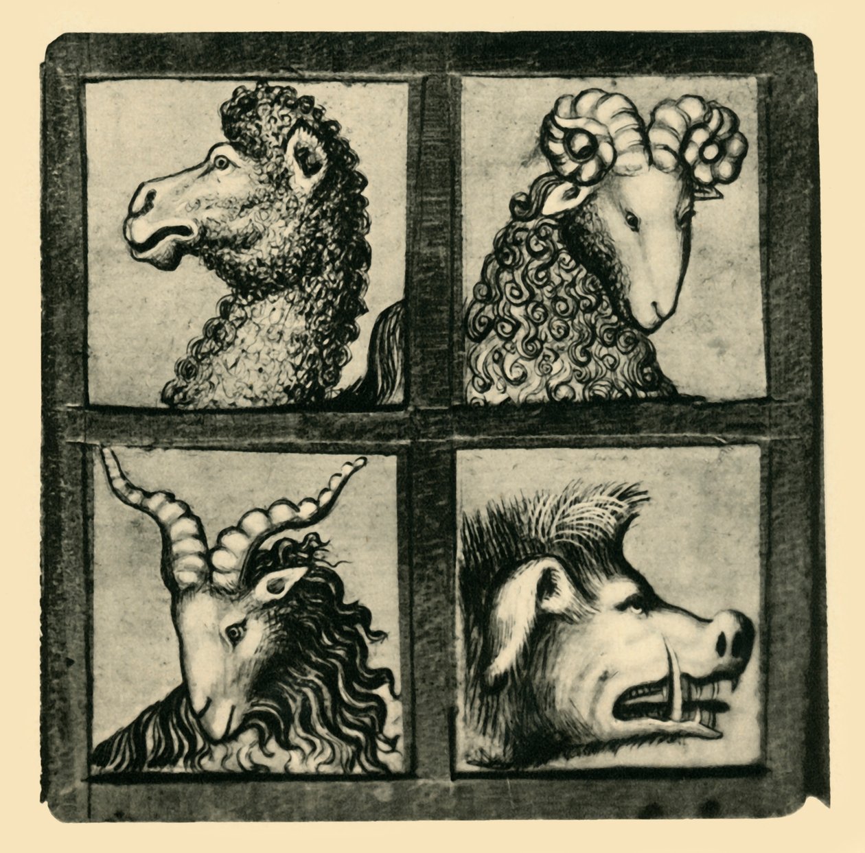 Dierenhoofden, begin 15e eeuw, 1943 door Unbekannt