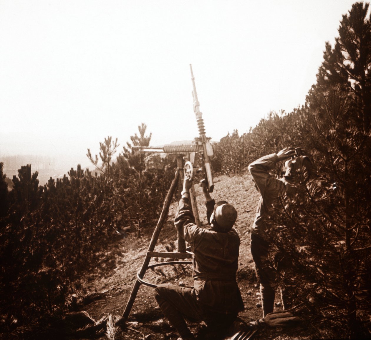 Luchtafweermachinegeweer, Alace, Frankrijk, ca. 1914-ca. 1918 door Unbekannt