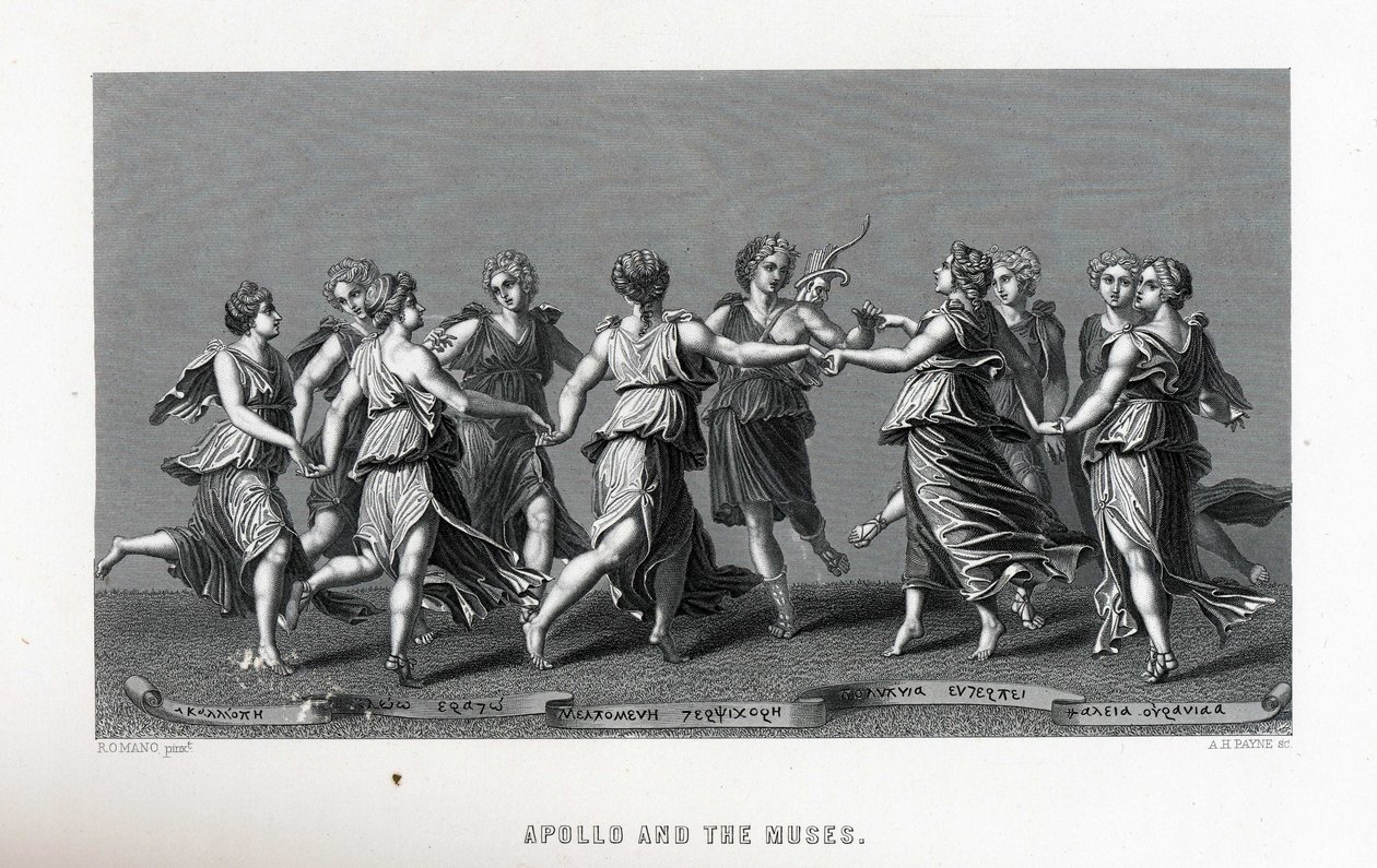 Apollo en de Muzen naar Giulio Romano door Unbekannt