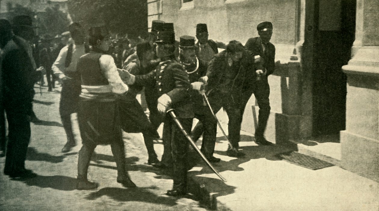 Arrestatie van Gavrilo Princip, Sarajevo, 28 juni 1914 door Unbekannt
