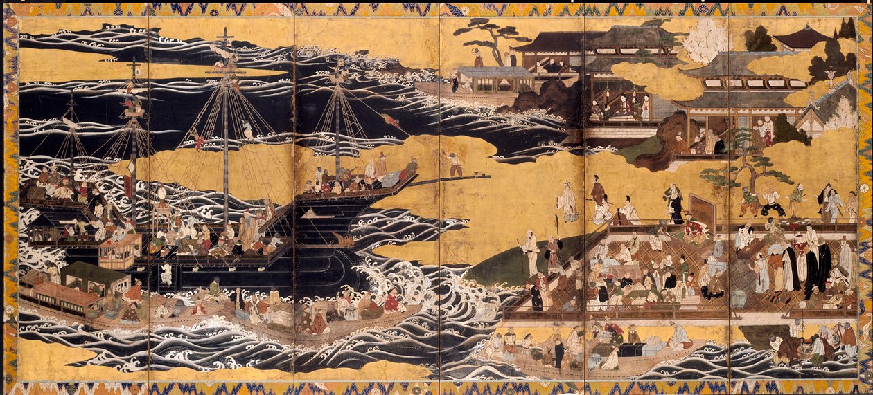 Aankomst van de zuidelijke barbaren, ca. 1600 door Unbekannt