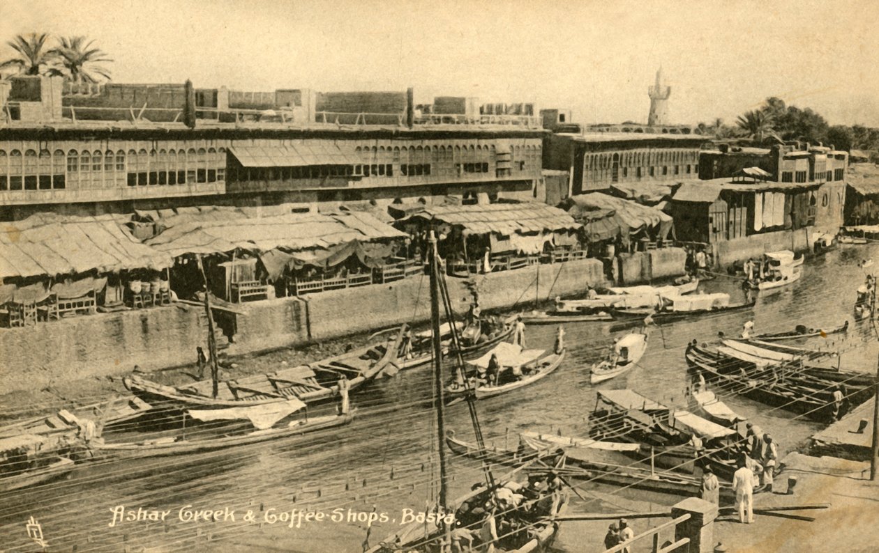 Ashar Creek & Koffiewinkels, Basra, ca. 1918-1939 door Unbekannt