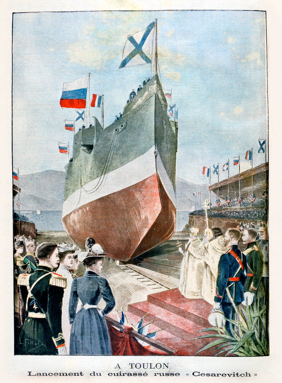 In Toulon, Lancering van het Russische slagschip Cesarevitch, 1901 door Unbekannt