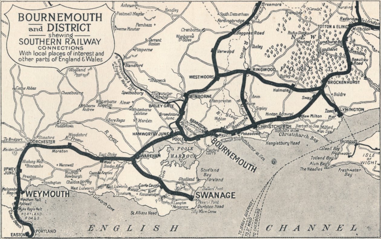 Bournemouth en District, met verbindingen van de Southern Railway, 1929 door Unbekannt