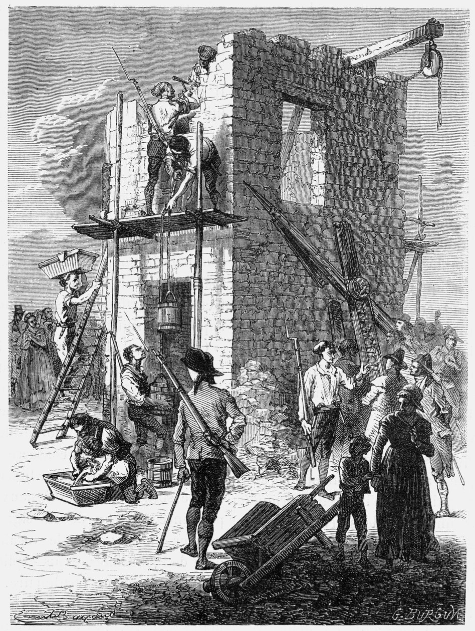 Bouw van een Chappe telegraafstation, ca. 1793 door Unbekannt