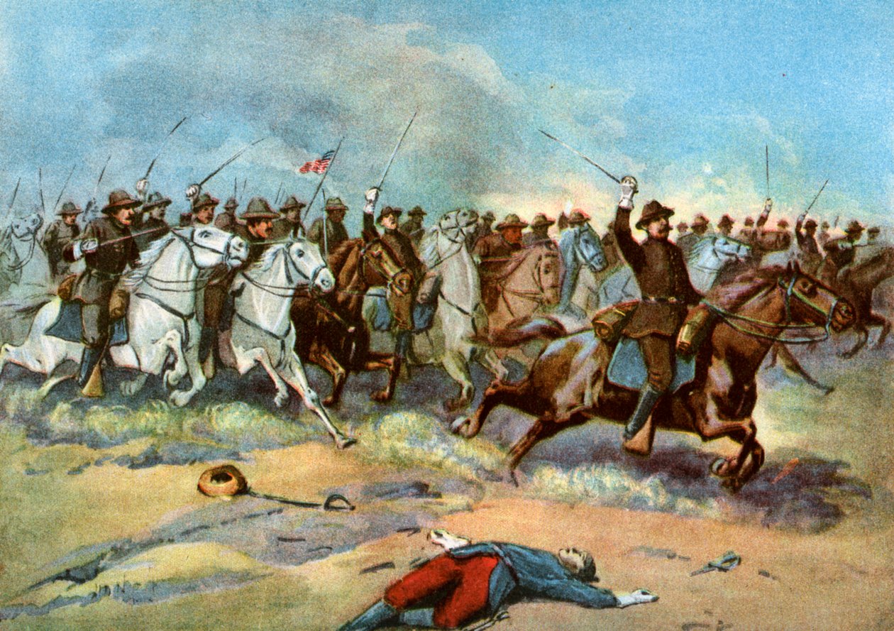Cavaleriecharge door Amerikaanse reguliere troepen, Spaans-Amerikaanse Oorlog door Unbekannt