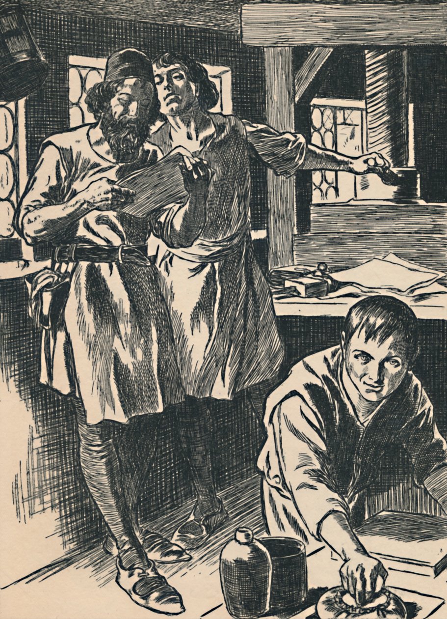 Caxton in zijn drukkerij, c1907 door Unbekannt