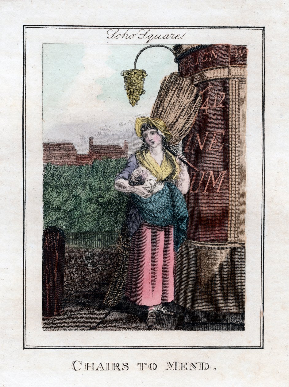 Stoelen repareren, Soho Square, Londen, 1805 door Unbekannt