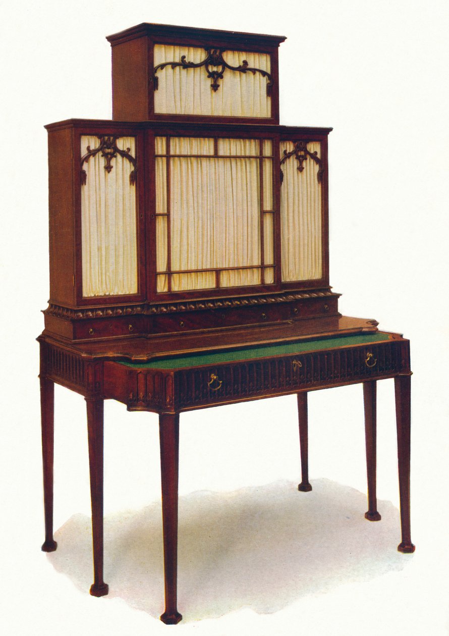 Chippendale Mahonie Secretaire Boekenkast, midden 18e eeuw door Unbekannt