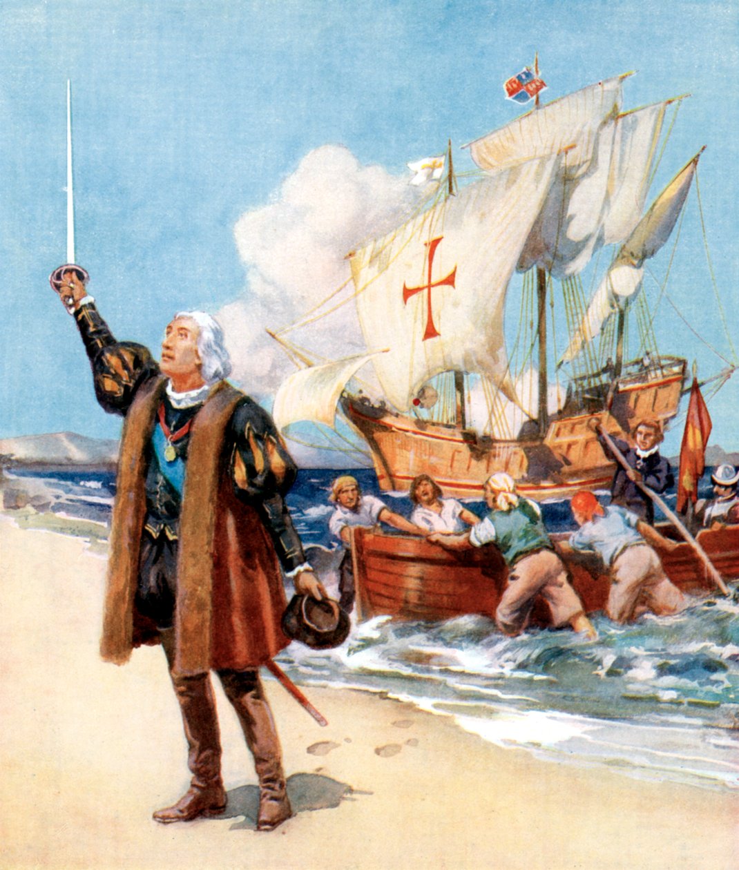 Christopher Columbus landt in Amerika, 1492, ca. 1920 door Unbekannt