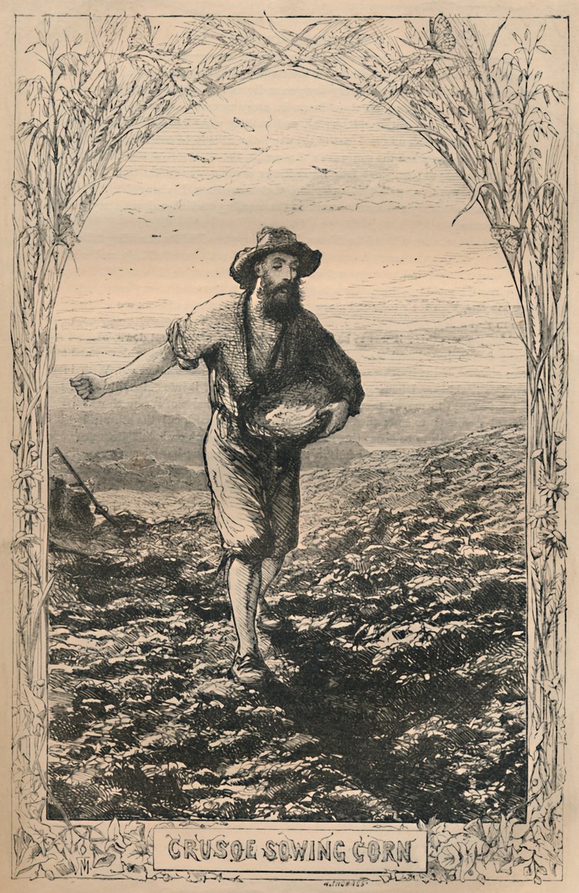 Crusoe Zaait Graan, ca. 1870 door Unbekannt