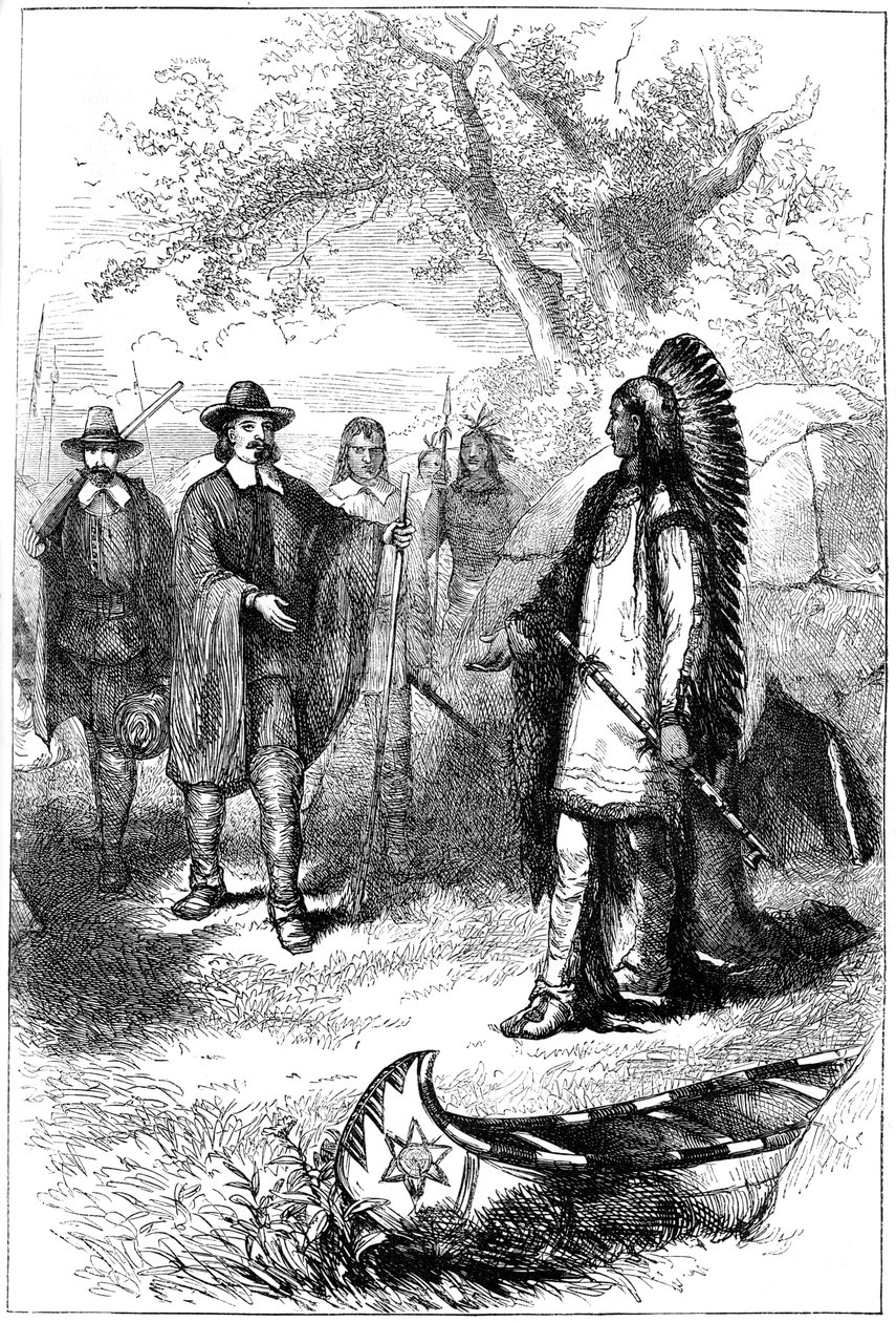 Edward Winslows bezoek aan Massasoit, 17e eeuw ca. 1880 door Unbekannt
