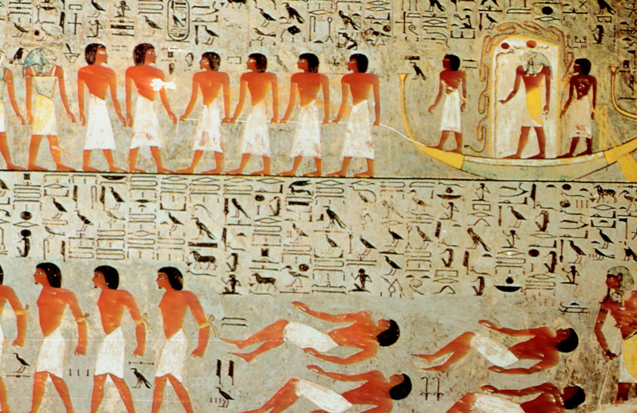 Egyptische tombe, processie van de kroon, Thebe, Egypte door Unbekannt