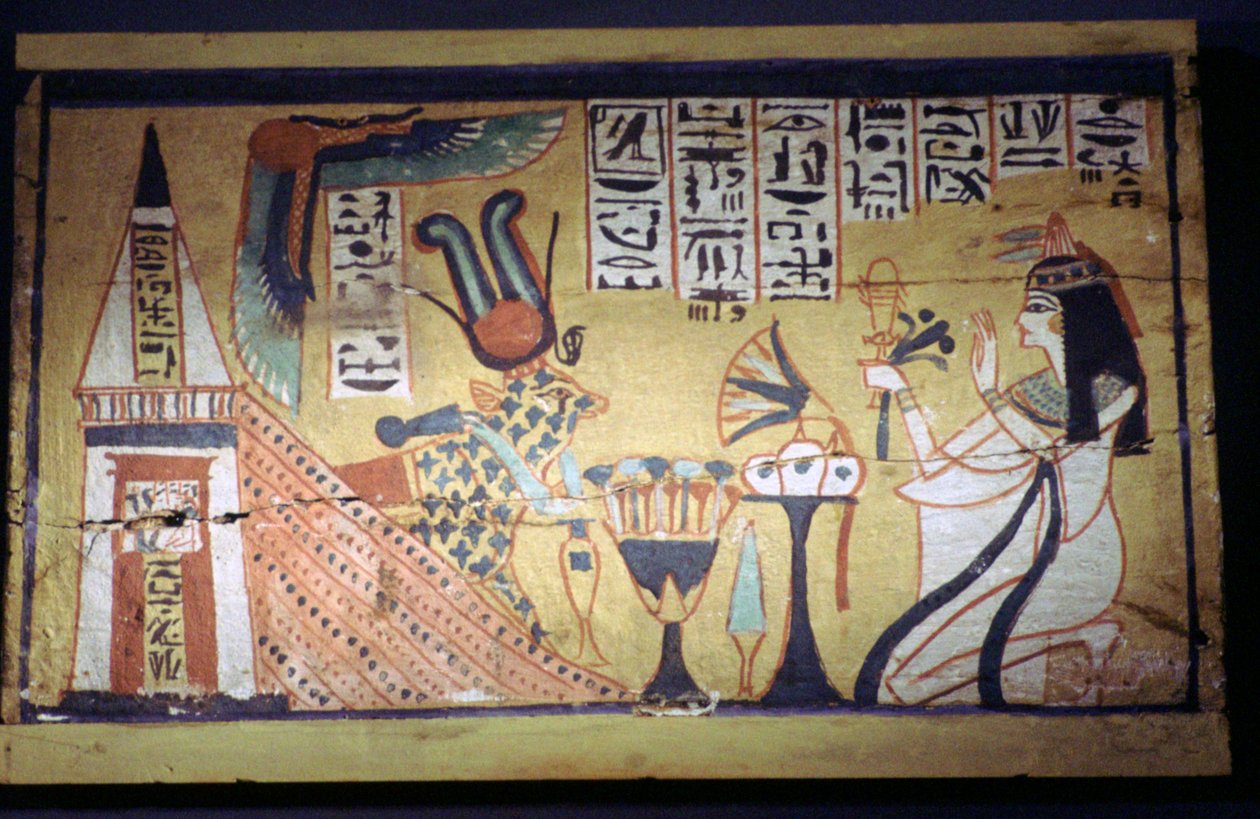 Egyptische schildering op een houten shabti-doos door Unbekannt