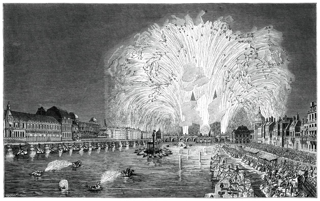 Vuurwerk op de brug, Parijs, 1754, 1885 door Unbekannt