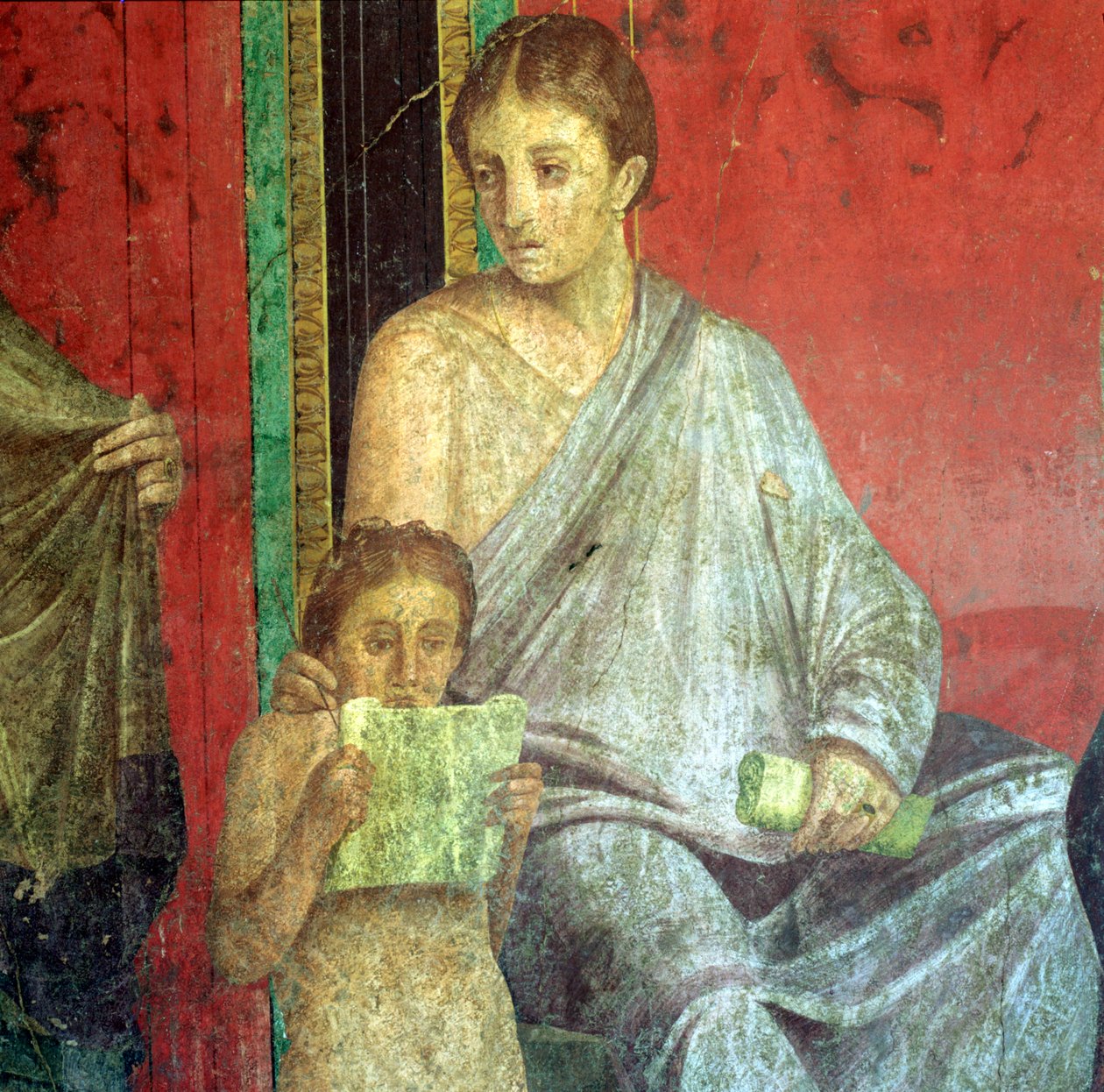 Fresco detail, jong meisje lezend, 1e eeuw v.Chr. door Unbekannt