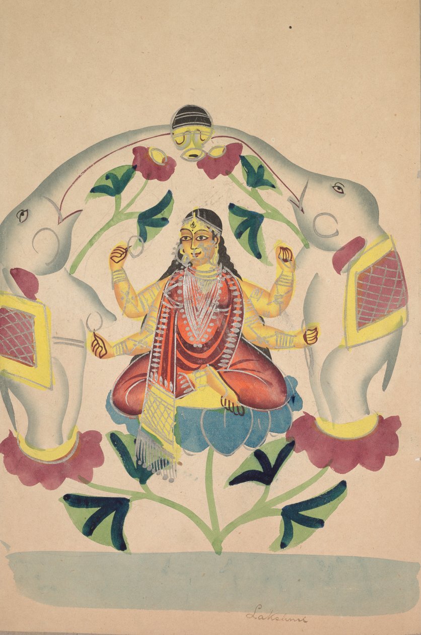 Gajalakshmi: Lakshmi met Olifanten, 1800s door Unbekannt