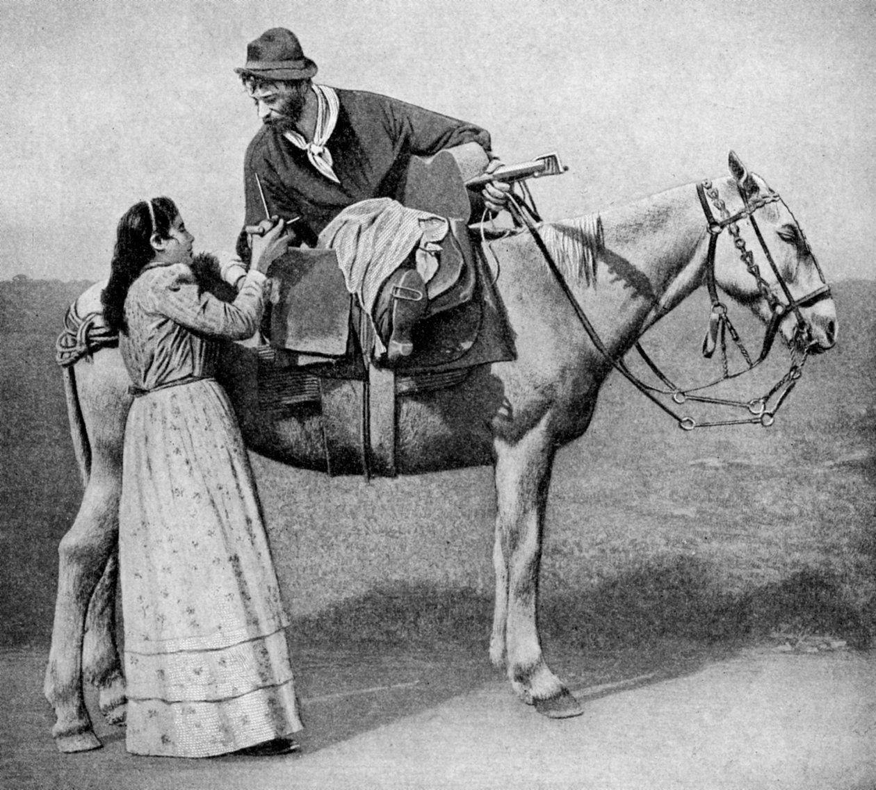 Gaucho geliefden wisselen matebekers uit, Argentinië, 1922 door Unbekannt