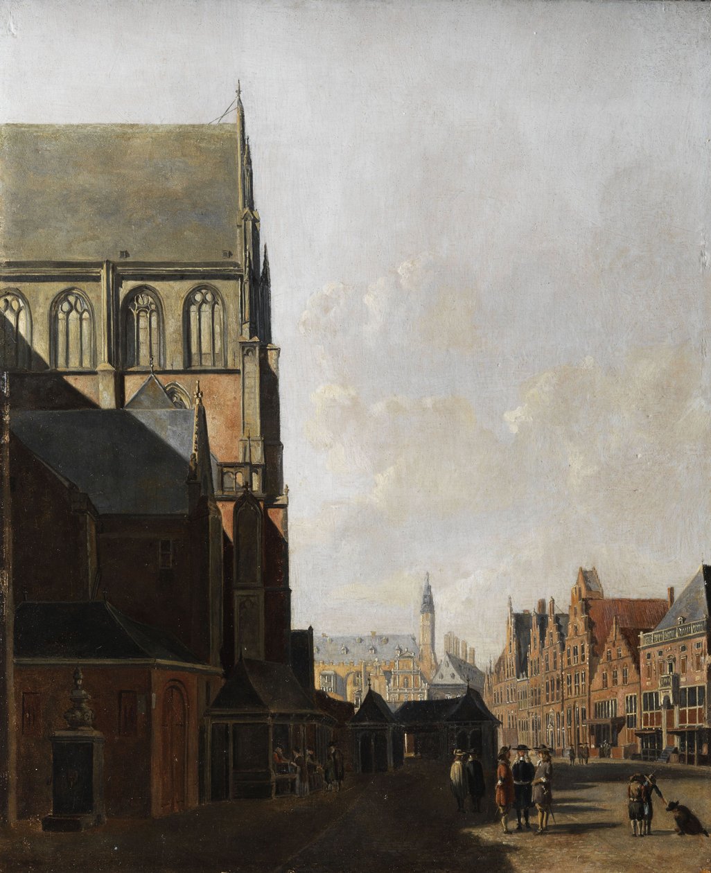 Haarlem, stadsgezicht (Stadskerk en Marktplein) door Unbekannt