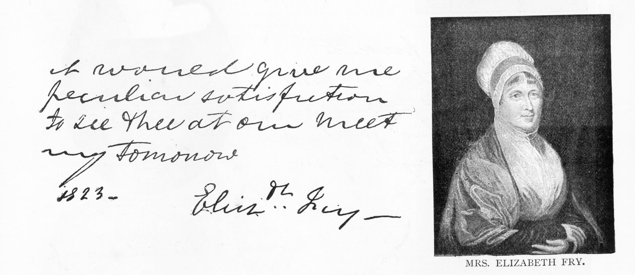 Handschrift en handtekening van Elizabeth Fry door Unbekannt