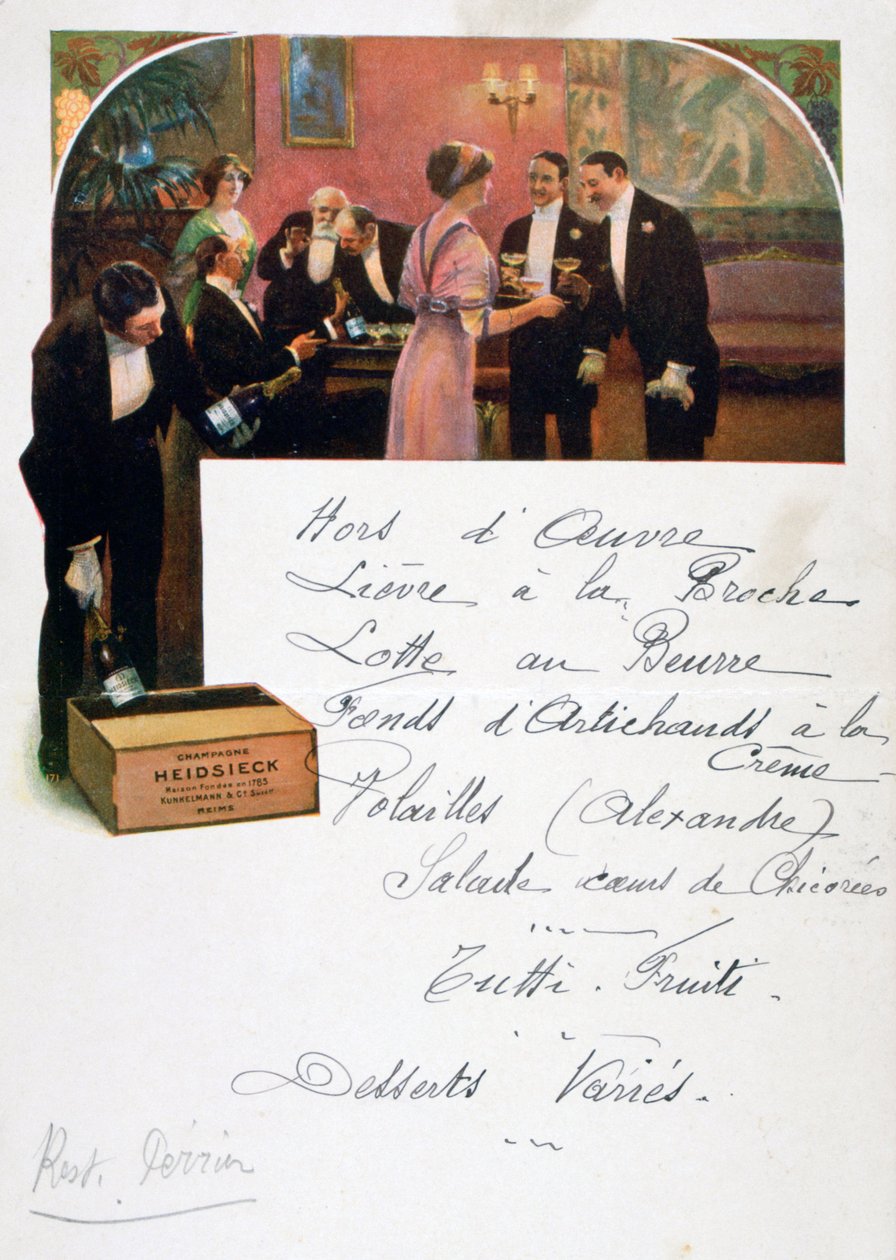 Heidsieck Champagne-advertentie op een menu, 19e eeuw door Unbekannt