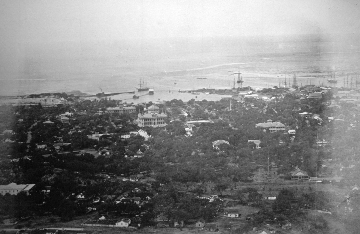 Haven van Honolulu, Hawaï, 1885 door Unbekannt