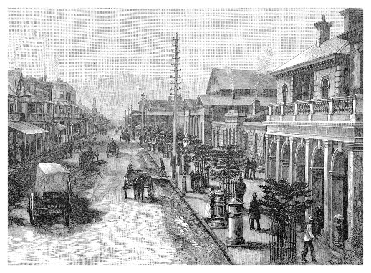 Hunter Street, Newcastle, New South Wales, Australië, 1886 door Unbekannt