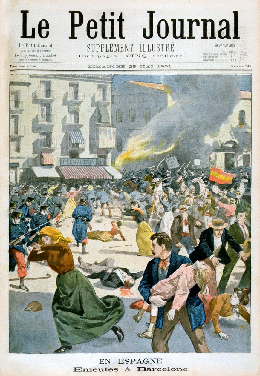 In Spanje, rellen breken uit in Barcelona, 1901 door Unbekannt