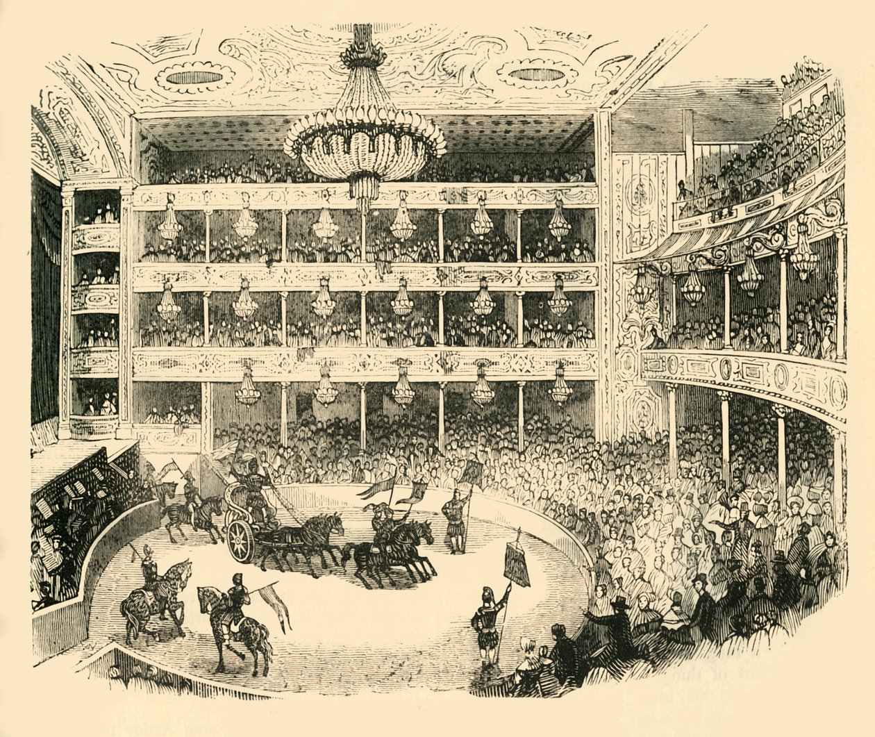 Interieur van Astleys Amfitheater in 1843, ca. 1878 door Unbekannt